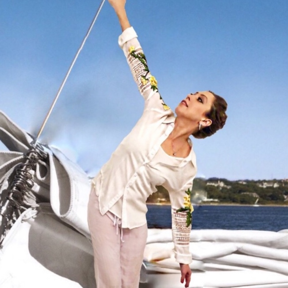 Lace Floral and White Crepe Long Sleeve Buttonup